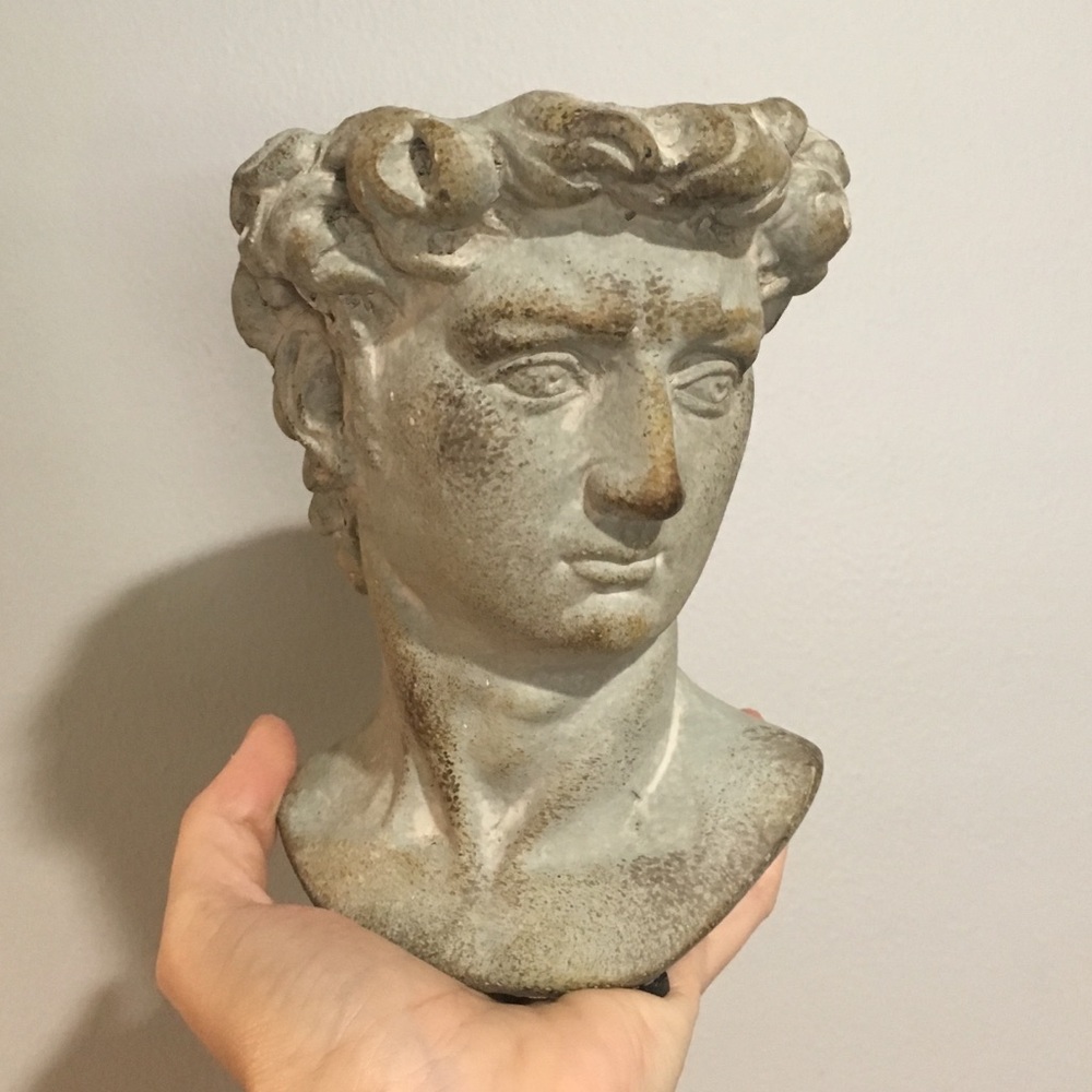 Classic man head cement planter or statue EUC